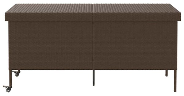 Barna polyrattan kerti tárolóláda kerekekkel 160x55x75 cm