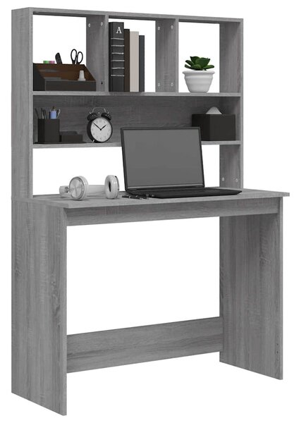 Szürke sonoma színű szerelt fa íróasztal polcokkal 102x45x148cm