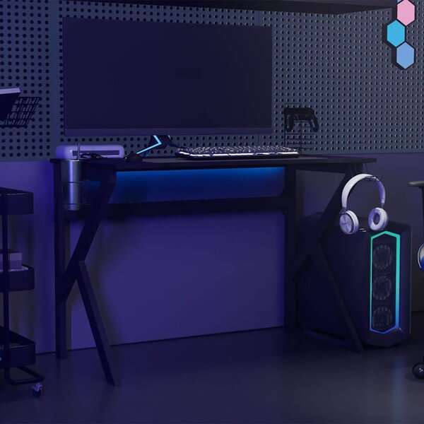 Fekete K-lábú gamer asztal 110 x 60 x 75 cm