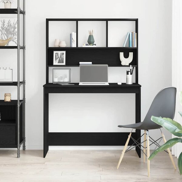 Fekete tölgy szerelt fa íróasztal polcokkal 102 x 45 x 148 cm