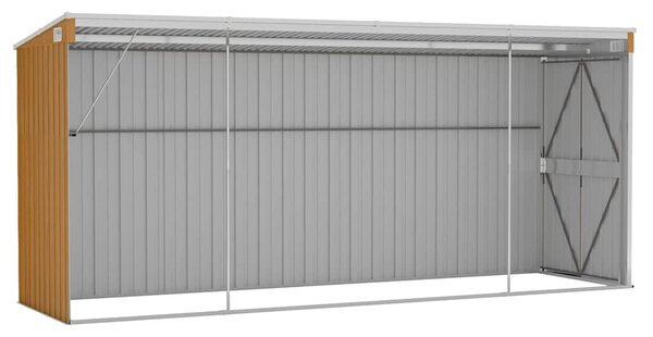 Barna színű, falra szerelhető kerti fészer 118 x 382 x 178 cm horganyzott acélból