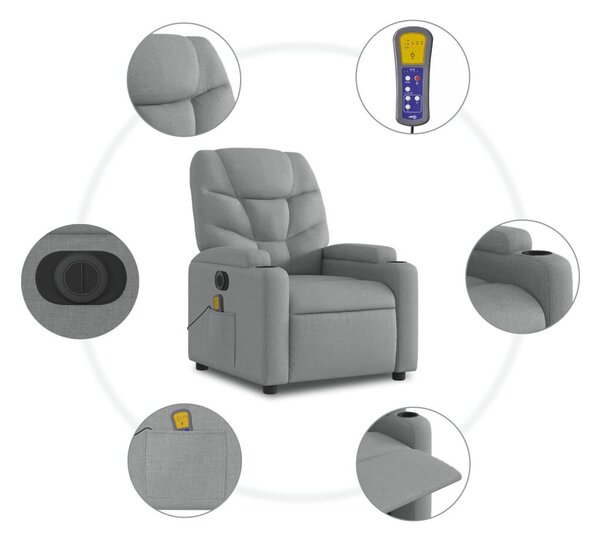 VidaXL világosszürke szövet dönthető elektromos álló masszázsfotel