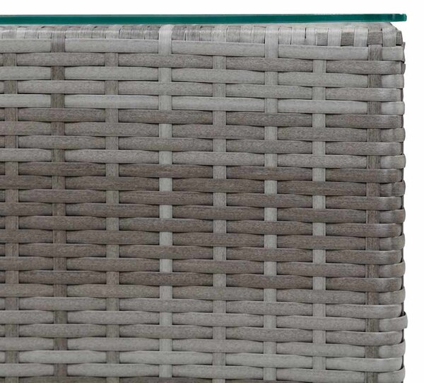 3 db szürke polyrattan kisasztal üveg asztallappal