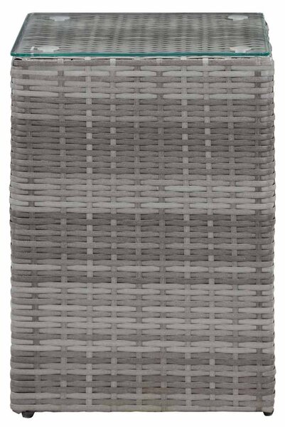 3 db szürke polyrattan kisasztal üveg asztallappal