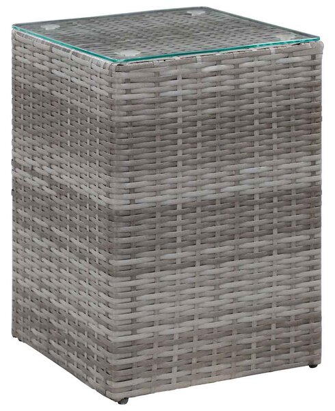 3 db szürke polyrattan kisasztal üveg asztallappal