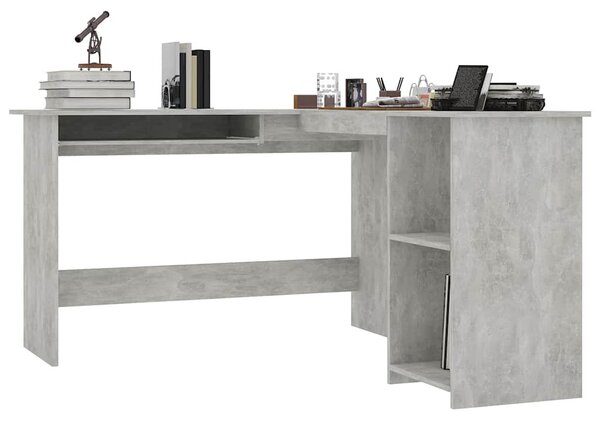 Betonszürke szerelt fa L-alakú sarok-íróasztal 120x140x75 cm