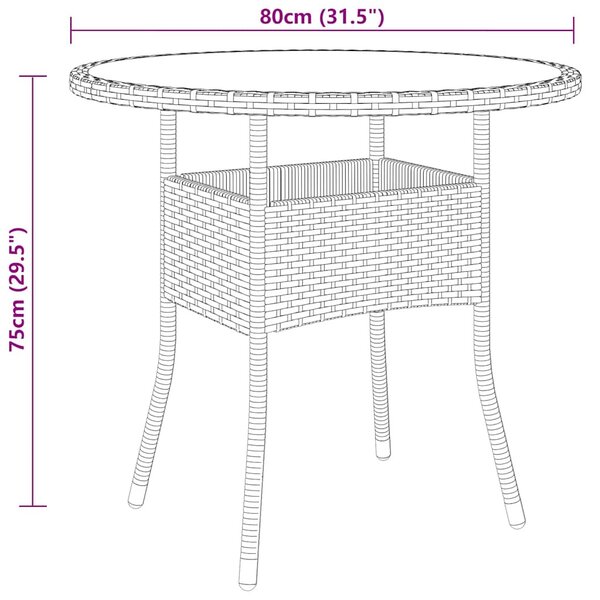 Bézs polyrattan és edzett üveg kerti asztal Ø80 x 75 cm