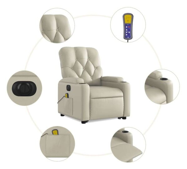 VidaXL elektromos krémszínű műbőr felállást segítő masszázsfotel