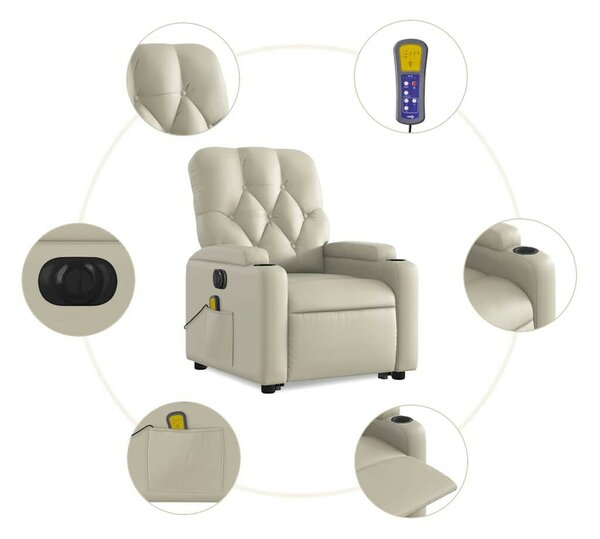 VidaXL elektromos krémszínű műbőr felállást segítő masszázsfotel