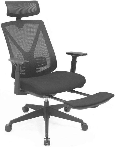 Ergonomikus irodai szék lábtartóval, maximális terhelés 150 kg, fekete