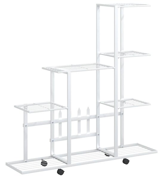 Fehér acél virágtartó állvány kerékkel 94,5 x 25 x 92,5 cm