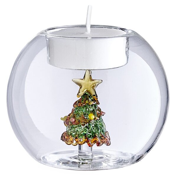 MERRY BRIGHT üveg gyertyatartó gömb Ø8cm , karácsonyfa