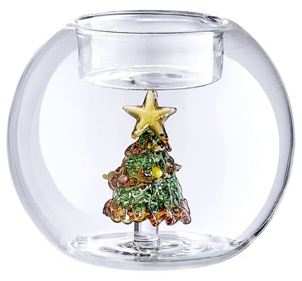 MERRY BRIGHT üveg gyertyatartó gömb Ø8cm , karácsonyfa