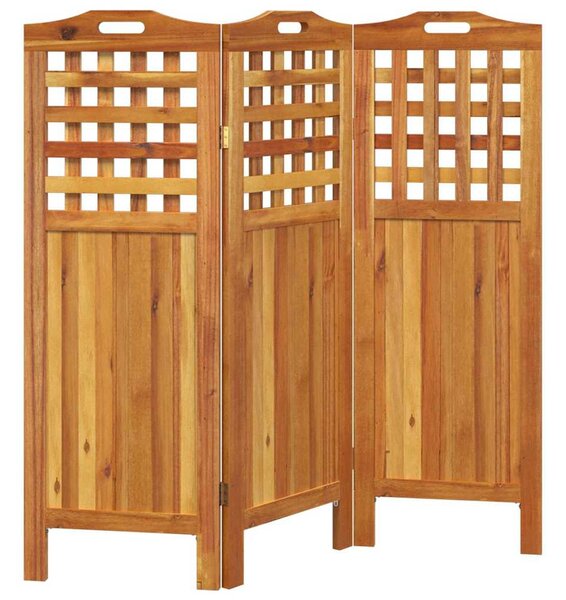 3 paneles tömör akácfa térelválasztó 121,5 x 2 x 115 cm