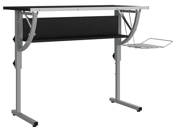 Fekete-szürke szerelt fa és acél íróasztal 110x53x(58-87) cm
