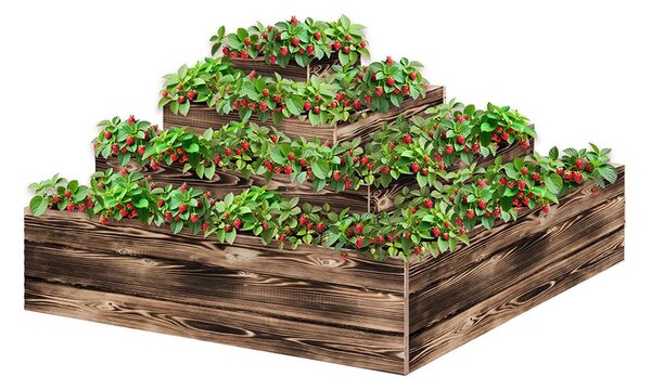 ATMOWOOD Sarok 4-emeletes fa virágágyás 120 x 120 x 60 cm - égetett felület