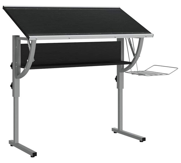Fekete-szürke szerelt fa és acél íróasztal 110x53x(58-87) cm