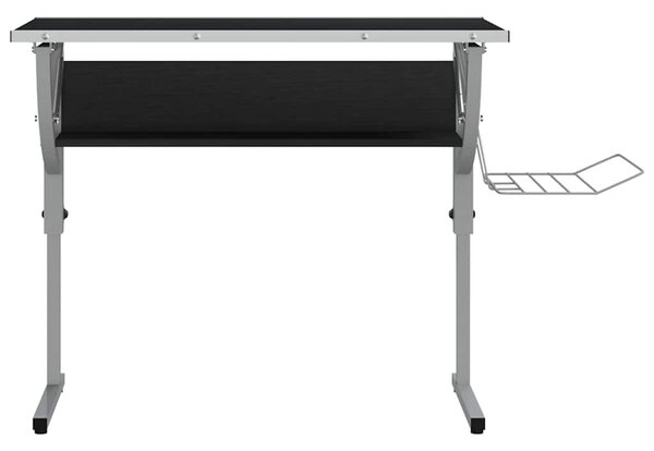 Fekete-szürke szerelt fa és acél íróasztal 110x53x(58-87) cm