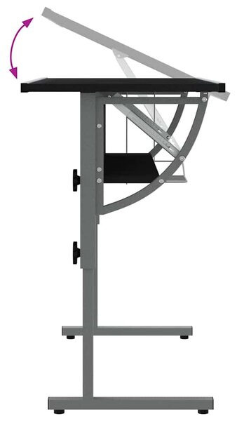 Fekete-szürke szerelt fa és acél íróasztal 110x53x(58-87) cm