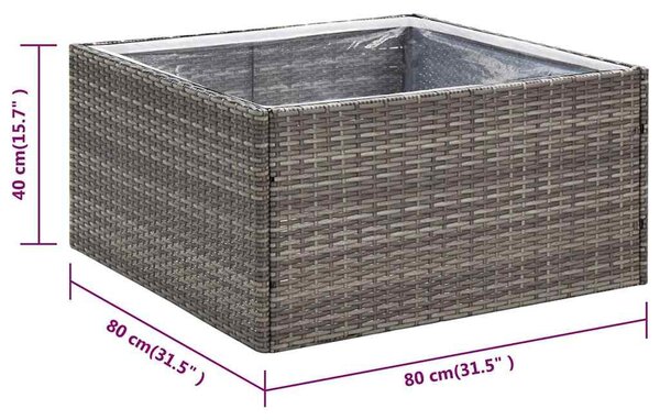 Szürke polyrattan kerti ültetőláda 80 x 80 x 40 cm