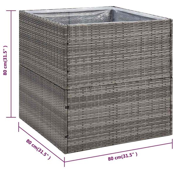 Szürke polyrattan kerti ültetőláda 80x80x80 cm