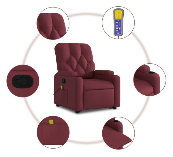 VidaXL bordó szövet dönthető masszázs- és állófotel