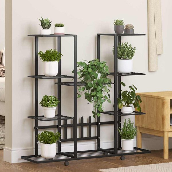 Fekete vas virágtartó állvány kerekekkel 94,5 x 24,5 x 91,5 cm