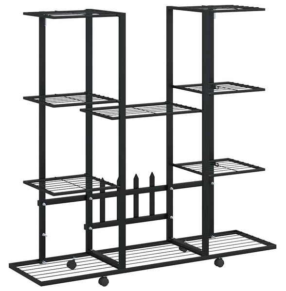 Fekete vas virágtartó állvány kerekekkel 94,5 x 24,5 x 91,5 cm