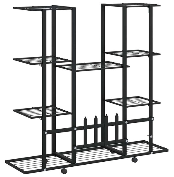 Fekete vas virágtartó állvány kerekekkel 94,5 x 24,5 x 91,5 cm
