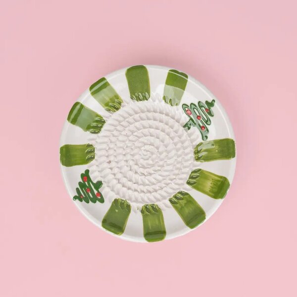 Verde Navidad kézzel festett spanyol karácsonyi kerámia kistányér – 12 cm