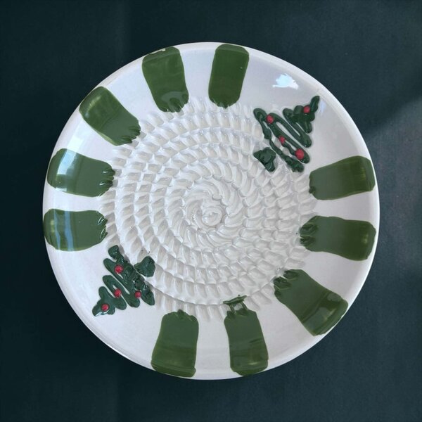 Verde Navidad kézzel festett spanyol karácsonyi kerámia kistányér – 12 cm
