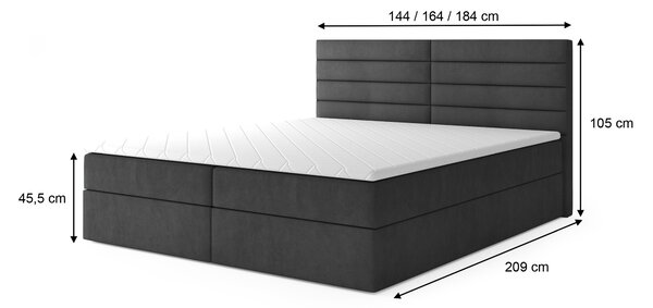 CARGO kárpitozott boxspring ágy - fekete Méret: 140x200