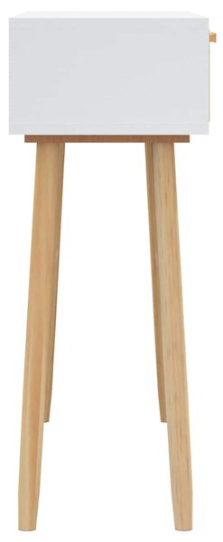 Fehér tömör fenyő és természetes rattan tálaló 80x30x75 cm