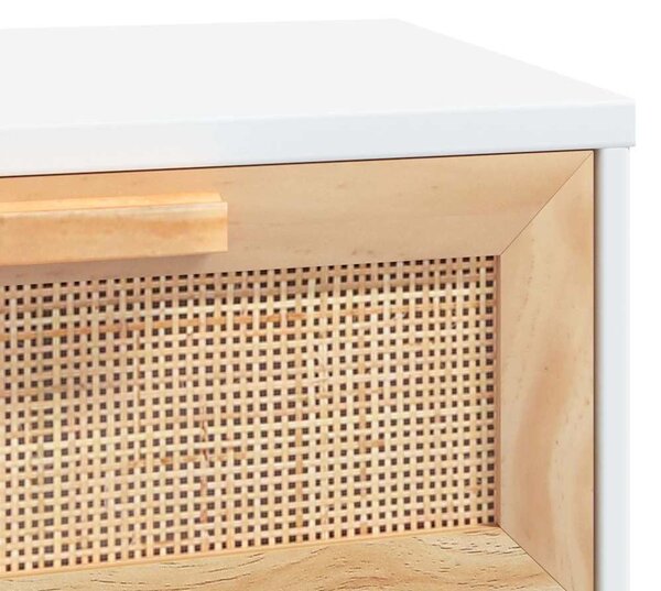Fehér tömör fenyő és természetes rattan tálaló 80x30x75 cm