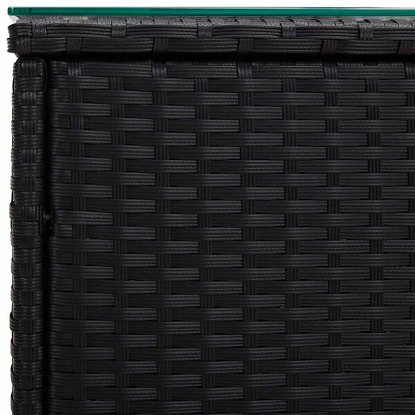 Fekete polyrattan és edzett üveg kisasztal 40 x 37 x 40,5 cm