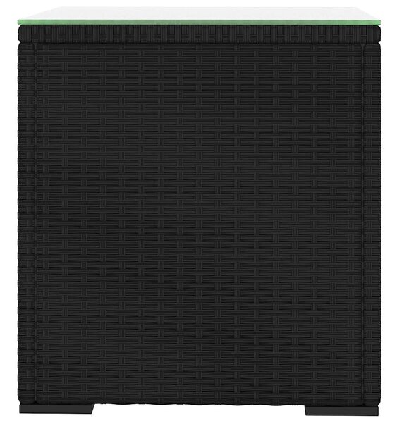 Fekete polyrattan és edzett üveg kisasztal 40 x 37 x 40,5 cm