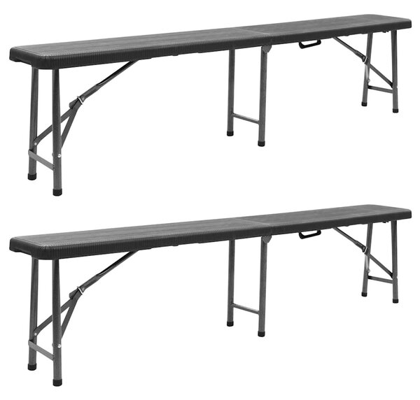 2 db fekete összecsukható HDPE kerti pad 180 cm