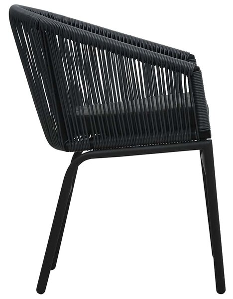 3 darabos fekete PE rattan bisztrószett párnával