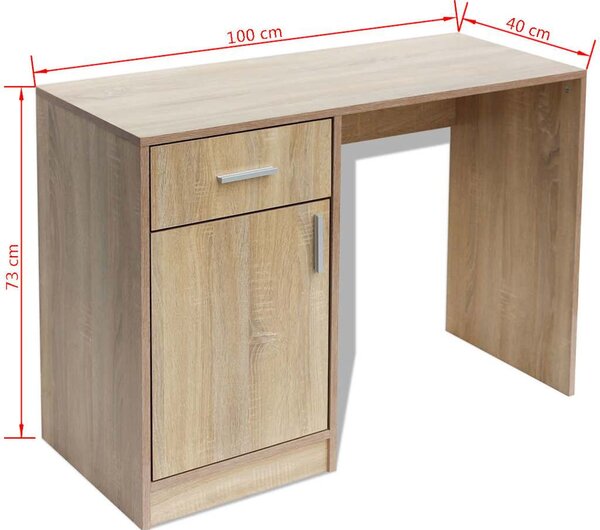 100x40x73 cm Tölgyfiókos íróasztal fiókkal és szekrénnyel