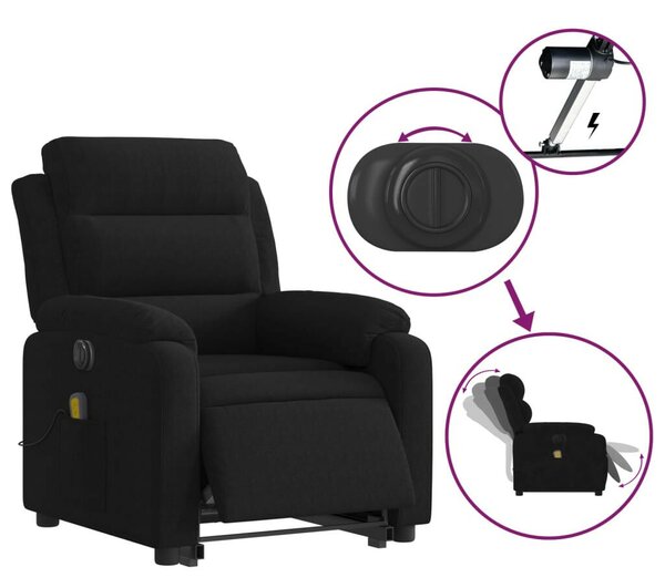 VidaXL elektromos felállást segítő fekete bársony masszázsfotel
