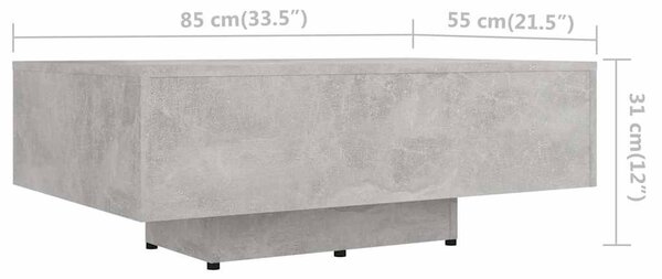 Betonszürke szerelt fa dohányzóasztal 85 x 55 x 31 cm