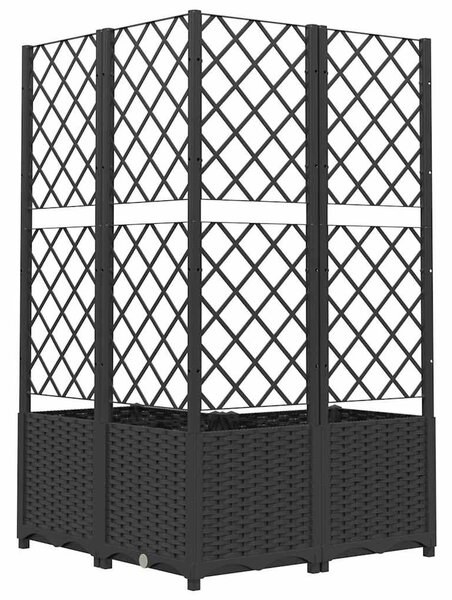 Fekete polipropilén rácsos kerti ültetőláda 80 x 80 x 136 cm