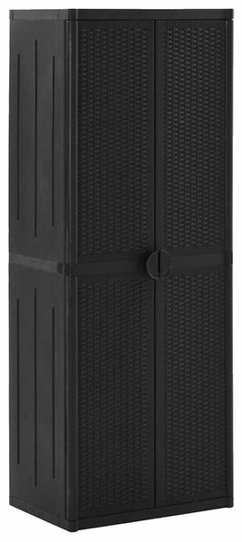 Fekete PP rattan kerti tárolószekrény 65 x 45 x 172 cm