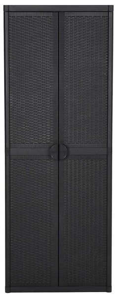 Fekete PP rattan kerti tárolószekrény 65 x 45 x 172 cm