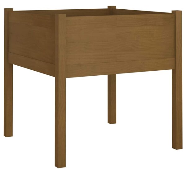Mézbarna tömör fenyőfa kerti virágtartó 70 x 70 x 70 cm