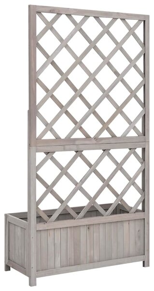 Szürke tömör fenyőfa virágláda ráccsal 70 x 30 x 135 cm