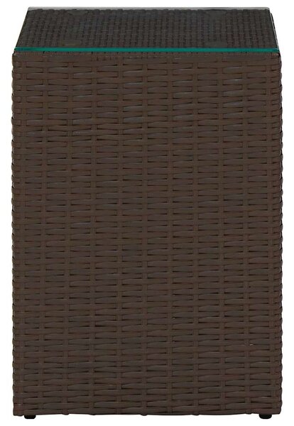 3 db barna polyrattan kisasztal üveg asztallappal