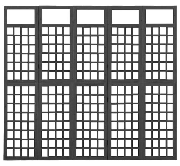 5 paneles fekete fenyőfa térelválasztó/lugasrács 201,5 x 180 cm