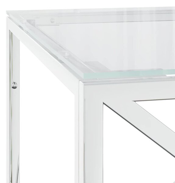Üveg és rozsdamentes acél dohányzóasztal 110x45x45 cm