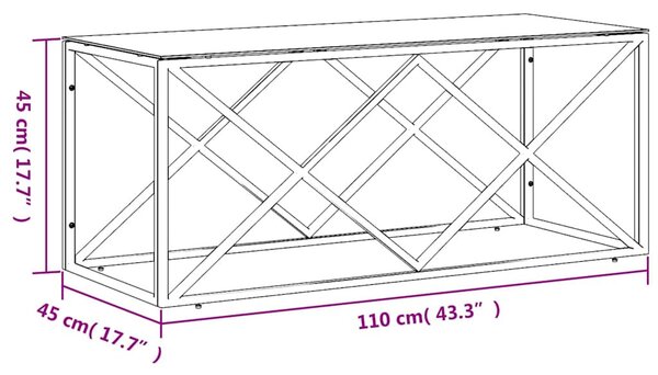 Üveg és rozsdamentes acél dohányzóasztal 110x45x45 cm